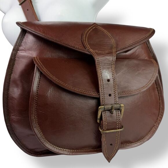 Vintage Distressed Handmade Rugged Rustic Saddle Bag Crossbody Buffalo Leather - Picture 1 of 13